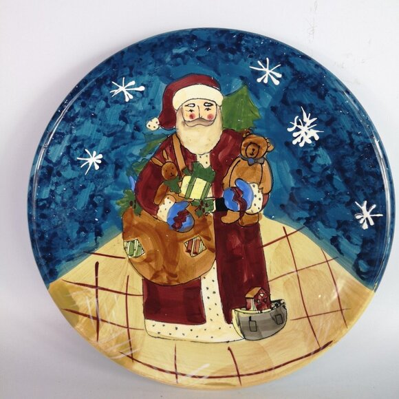 VTG Susan Winget CIC Folk Art Christmas Tea plates Set of 2 Hand Painted Santa - Picture 3 of 6